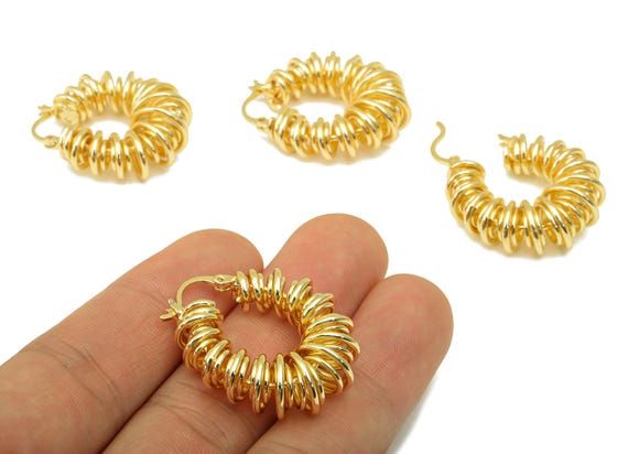 Brass Spiral Coil Clasp - Brass Coil Binding Huggie Hoop - Gold Wire Spring Earring -Hoop Clasp- 18K Real Gold Plated - 32x27x11mm- RGP6301