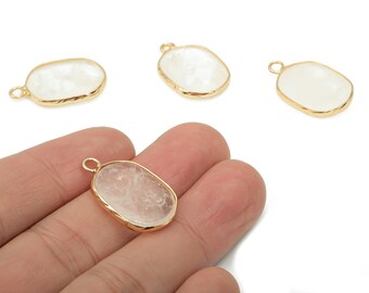 Clear Quartz Oval Earring Charms - Brass Oval Pendant - Natural Stone - Gold Tone Plated Brass – Jewelry Supplies - 52.2x15.9x4.1mm– NS1699A