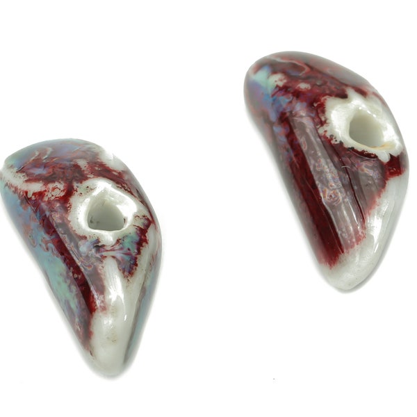 Glazed Ceramic Tooth Beads - Carved Irregular Beads - Handmade Beads - Bracelet Beads - Connectors Beads - 20.98x7.78x7.78mm - NS1796