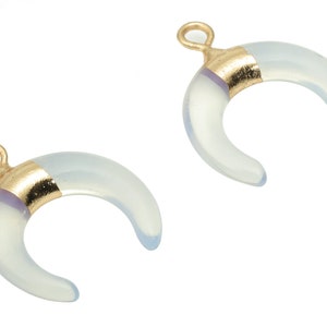 Opalite Ox Horn Earring Charms - Brass Crescent Pendant - Natural Stone - Gold Tone Plated Brass – Jewelry Supplies - 17.9x15.7x3.9mm–NS1692
