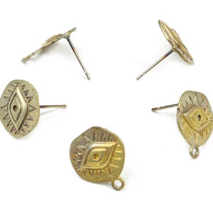 Brass Eye Earring Stud With Loop - Raw Brass Eye Round Earring Post - Surgical Stud - Jewelry Supplies - 15.51x13.38x1.8mm - PP3254