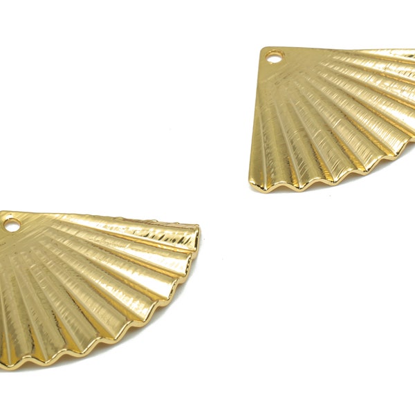 Brass Texture Fan Earring Charms - Gold Quarter Circle Pendant - 18K Real Gold Plated Brass - Jewelry  Supplies - 19.95x14.6x1.3mm - RGP4353