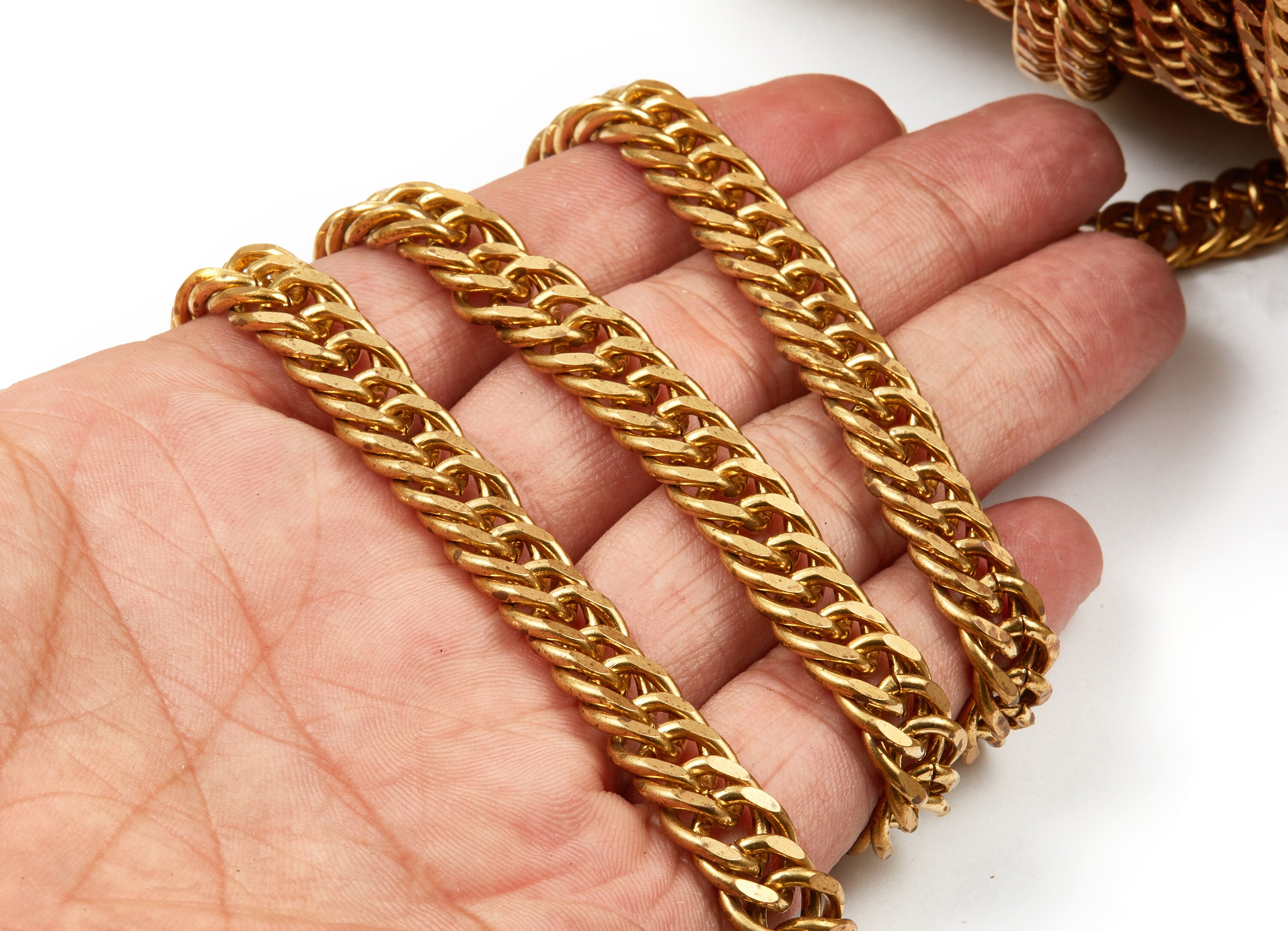 Curb Link Chain Belt, Heavy Distressed Solid Brass Chain Brass Curb Chain Cuban Solid Brass Bag Chain Raw Material  main image 2