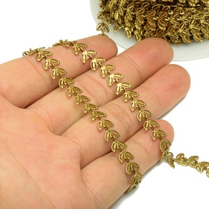 Flower Link Chain - Raw Brass Flower Link Chain - Brass Necklace Chain - Brass Leaf Link Chain - Jeweler Making - 3.6x8.26x0.76mm - PP8633
