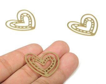 Raw Brass Heart Charms - Tiny Heart Charms - Mini Heart Charms - Brass Findings – Jewelry Making Supplies - 29.93×27.86×0.69mm - PP4282