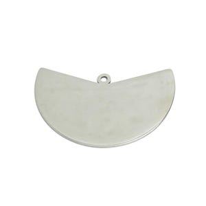 May include: A silver-colored, half-circle weight with a small hole at the top for hanging.