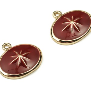 Brass Oval Earring Charms - Gold Star Pendant - 18K Real Gold Plated Brass - Jewelry Making Supplies - 13.23x12.08x1.05mm - RGP3738D