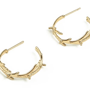 Brass Branches Earring Post - Brass Open Hoop Earrings Stud - 18K Real Gold Plated Brass - Stainless Steel Stud -23.26x23.61x2.08mm- RGP3735