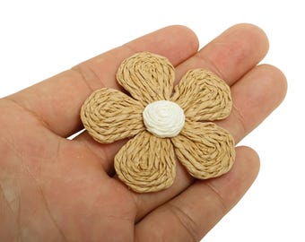 Raffia Tassel Flower Pendant - Brown Flower Charm For Pendant - Botanical Jewelry Charm - Handcrafted Flower Pendant - 53x53x10mm - AC2863A