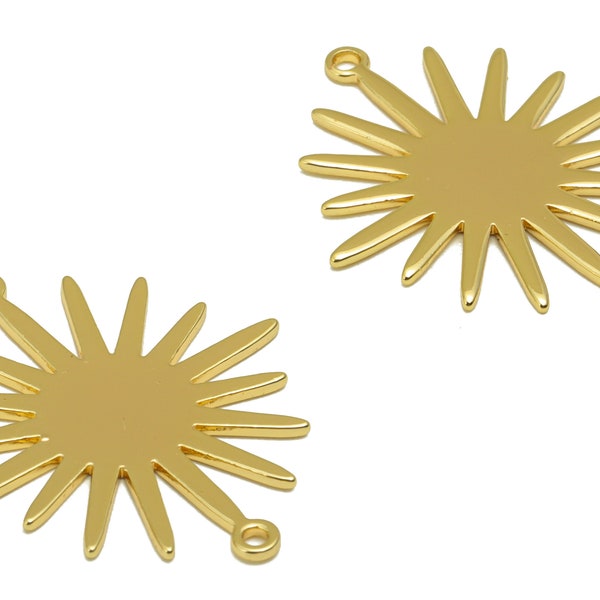 Brass Earring Connector - Sun Earring Connector - Sunshine Necklace Connector - For Bracelet - 18K Real Gold Plated -26.83x22x1mm - RGP6703