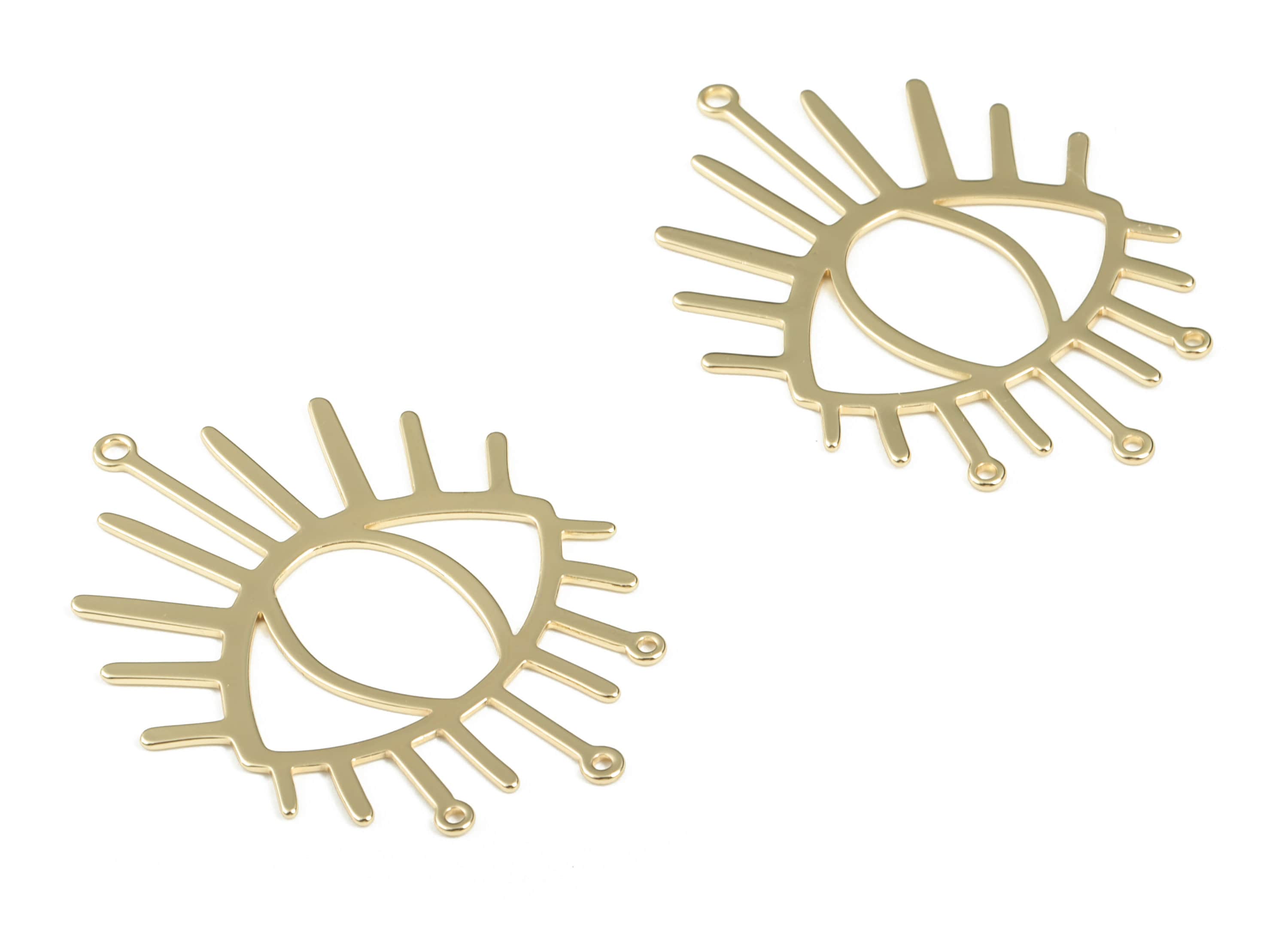 Brass Eye Earring Charms – Brass Eye Connector - 18K Real Gold Plated Brass Eye - Jewelry Making Supplies - 50.72x37.84x0.86mm - RGP2812