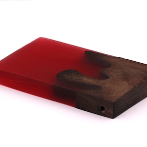 Wood Resin Pendant - Natural Monzo Wooden Charms - Red Epoxy Resin Necklace - Jewelry Supplies - Rectangle Shaped - 70x40x8mm - BB1001R