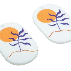 Acrylic Oval Sun Tree Earring Charms - Acrylic Oval Mountain Pendant - Printing Textured - Jewelry Supplies - 39.64x24.29x2.39mm - AC2459C