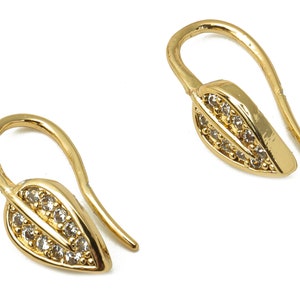 Pendientes de hoja de latón alambre con lazo - Pendientes chapados en oro - Pendientes de gancho de latón - 18K Real Gold Tone chapado - 14.64x7.2x1.76mm - RGP4766