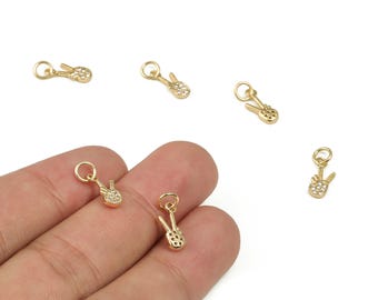 Brass Yeah Gesture Earring Charms With Zircons - Gold HandGestures Charms - 18K Gold Plated Brass Hand Symbol -15.03x5.89x1.98mm- RGP4008
