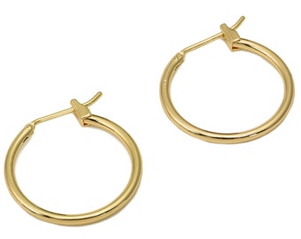 Brass Hoop Studs Earrings - Gold Simple Circle Earring Hoop - Round Earring Clasp - 18K Real Gold Plated Brass - 23.1x19.9x1.5mm - RGP5494