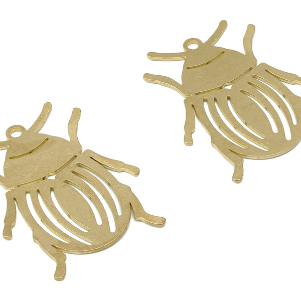 Brass Beetle Earring Charms - Raw Brass Insect Pendant - Earring Charms for Jewelry Making - 35.78x27.83x0.72mm - PPA3803