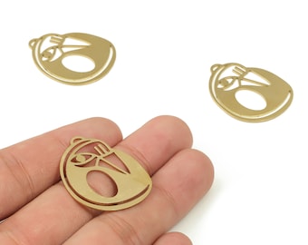 Brass Oval Face Earring Charms - Raw Brass Woman's Face Pendant - Earrings Finding - Jewelry Making Supplies - 32.13x26.77x0.67mm - PP4695