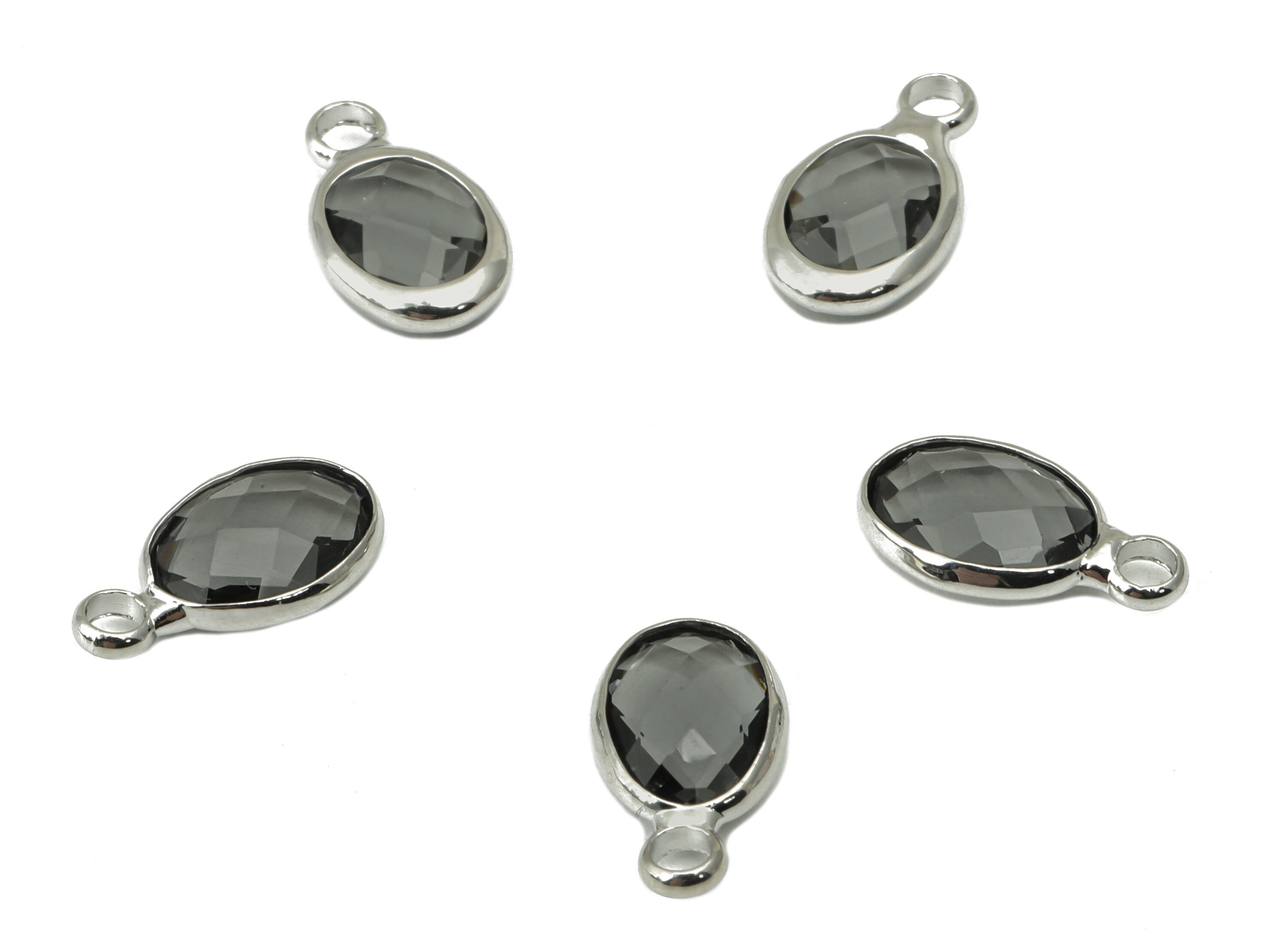 ピアス Ellipse Glass Earrings #5205 Faceted Glass Ellipse Earring Charms - Brass Gray Oval