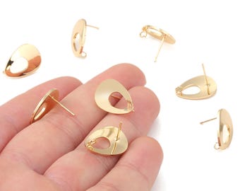 Brass Drop Earring Posts - Drop Earring Stud - 18K Real Gold Plated Brass Stud - Jewelry Supplies  - 16.65x12.1x1.06mm - RGP1214