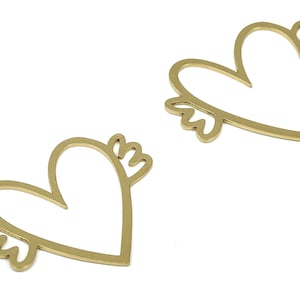 Brass Winged Heart Earring Charms - Raw Brass Heart Pendant - Earrings Finding - Jewelry Making Supplies - 30x23.92x0.73mm - PP4306