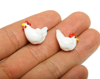 Cute Chicken Glass Bead - Handmade Glass Bead for Bracelet - Bright Colorful Artisan Bead - Whimsical Jewelry - 20.82x12.7x10.63mm - AC3030