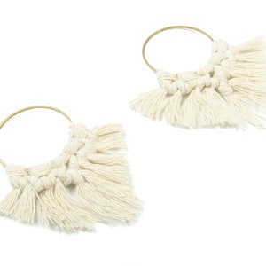Tassel Earring Charms - Handmade Cotton Macrame Earrings - Raw Brass Hoop - Fringe Earrings - luxe Fan tassel - 92x81x5.85mm - TS1131-61