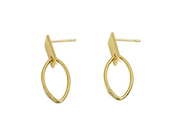 Brass Rectangle Earring Post - Brass Marquise Earring Post - Geometry Earring Post - 18K Real Gold Plating - 29.15x11.13x1.11mm - RGP8019