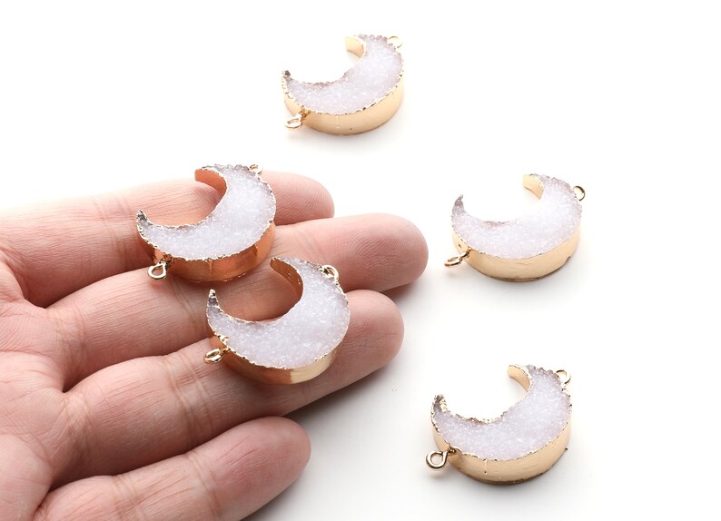 RC1003G White Resin Copper Bracelet and Necklace Druzy Bracelet and Necklace Charms 34x23.4x8.5mm Big Moon Shaped Pendant