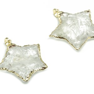 White Crystal Star Earring Charms - Brass Crystal Pendant - Natural Stone - Crystal Charm- Gold Tone Plating - 25.68x24.87x10.34mm - NS1459