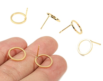Argola de Brinco em Latão - Pino de Argola em Latão - Latão Banhado a Ouro 18K - Acessórios para Bijuteria - 12,05x1,08x0,94 mm - RGP2318