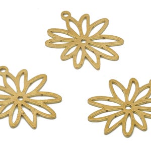 Messing bloembedels - onbewerkte messing bloem blad uitgesneden hanger - oorbelbevindingen - lasergesneden messing sieradenbenodigdheden - 19,8 x 16,8 x 0,72 mm- PPA4266 afbeelding 3