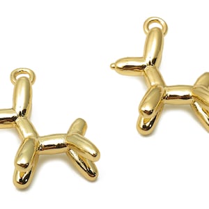Brass Balloon Dog Earrings Charm - Brass Dog Balloon Pendant - Brass Animal Pendant - 18K Real Gold Plated - 20.98x15.86x2.53mm - RGP4908