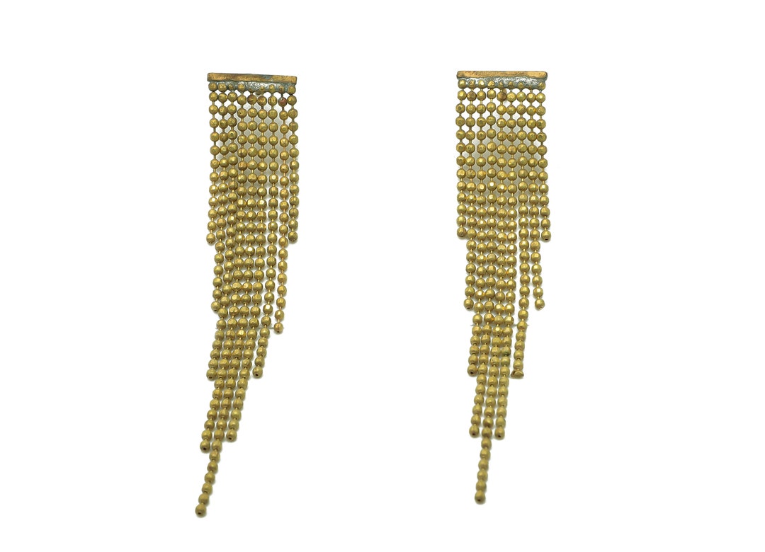 Brass Ball Chain Earring Raw Brass Faceted Ball Chain Earring Long