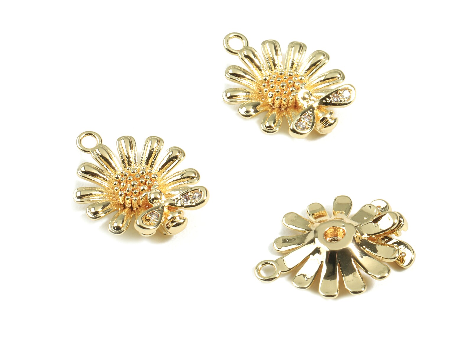 Brass Daisy Earring Charms With Zircon Brass Daisy Earring Etsy