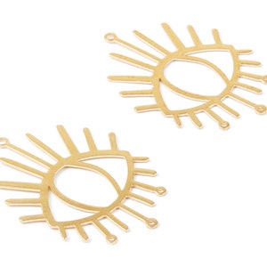 Brass Eye Charms - Brass Connector - Raw Brass Eye Shaped pendant - Jewellery Supplies - 50.8x37.8x0.7mm - PP2140