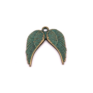 Faux Patina Pendant - Wings Shaped - Alloy Charms - Antique Bronze Tone Necklace - Zinc Alloy Beads - Jewelry Supplies -20x18x1.2mm ZZ1080