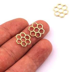 Connector Brass Honeycomb - Honeycomb Shaped Raw Brass Connector - Honeycomb - Jewelry Supplies - 14x14x1mm - PP1160 image 1