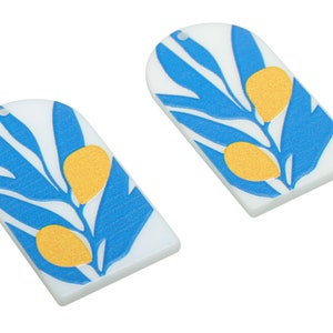 Acrylic Long D Domed Leaves Earring Charms - Acrylic D Flower Pendant - Printing Textured - Jewelry Supplies - 39.58x20.94x2.07mm - AC2460P