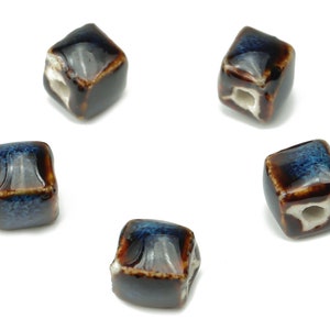 Glazed Ceramic Mini Cube Beads - Carved Cube Beads - Handmade Beads - Bracelet Beads - Connectors Beads - 8.66x8.66x8.24mm - NS1783