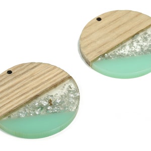 Walnut Wood Round Earring Charms - Resin Round Pendant - Green&Coffee Resin Round - Jewelry Making Supplies - 38.21x38.21x3.5mm - BB1116