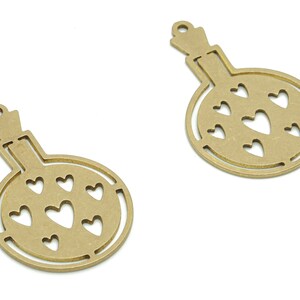 Brass Bottle Heart Earring Charms - Raw Brass Round Heart Pendant - Jewelry Making Supplies - 29.88x18.91x0.78mm - PPZ0128