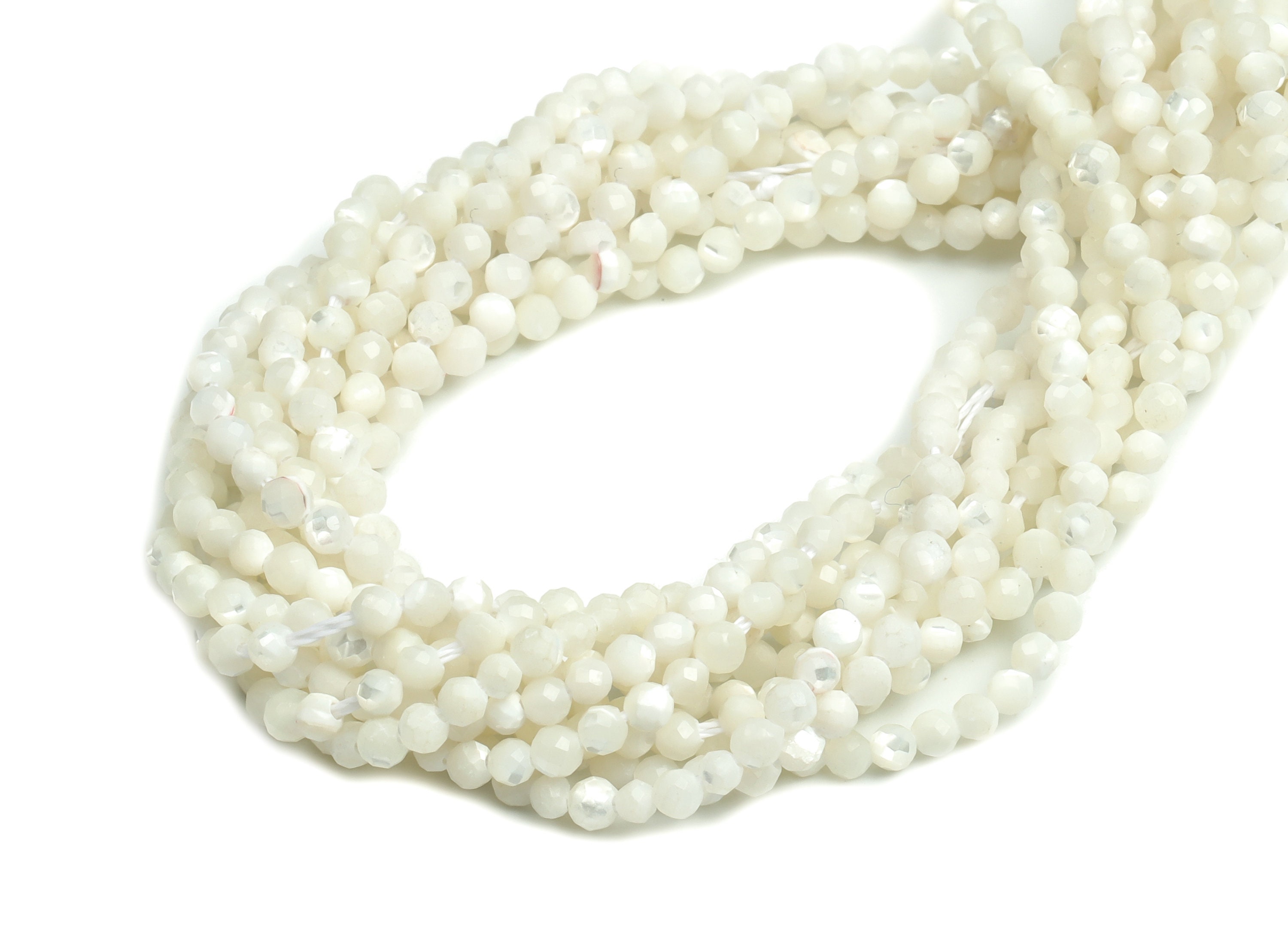 White Conch Round Beads 2mm - 15.5 inch - Faceted Round Gemstone Beads - Natural Stone Beads - 2x2mm - NS1278