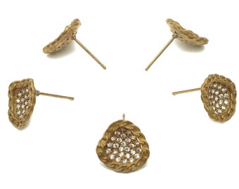 Brass Stud Earrings - Raw Brass Stud Earring with Zircon - Pear Curb Chain Earring Posts - 13.2x13.1x1.93mm - PP7875