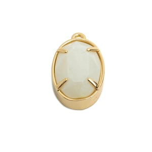 White Oval Glass Pendant - Faceted Glass Pendant for Necklace - Simple Crystal Jewelry - KC Gold Tone Plated Brass - 18x11.7x6mm - GS1315