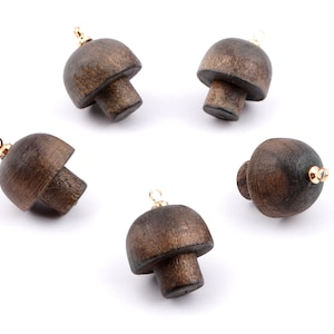 Wooden Mushroom Charms - Wooden Mushroom Pendant - Natural Wood Mushroom Earring Pendant - Wood with Alloy - 16.61x13.69mm - BB1089