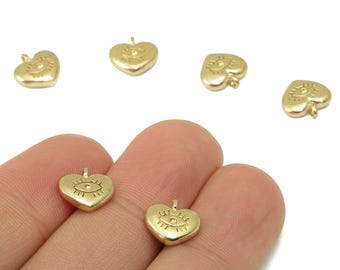Brass Heart Eye Earring Charm - Raw Brass Eyelash Heart Pendant - Antique Looking Heart Pendant - Jewelry Making Supplies-10x10x3mm - PP8257