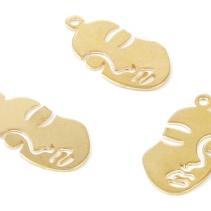 Brass Face Charms - Face Shaped Raw Brass Pendant - Brass Earring Findings - Jewelry Supplies - 20,14x10,58x0,63mm - PP2011 image 3