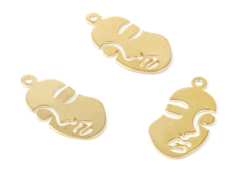 Brass Face Charms - Face Shaped Raw Brass Pendant - Brass Earring Findings - Jewelry Supplies - 20,14x10,58x0,63mm - PP2011 image 3