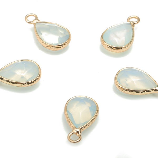 Opalite Faceted Natural Stone Drop Charms - Colgante de lágrima de latón - Latón chapado en tono dorado - Suministros de joyería - 17.83x9.45x4.98mm - NS1626E